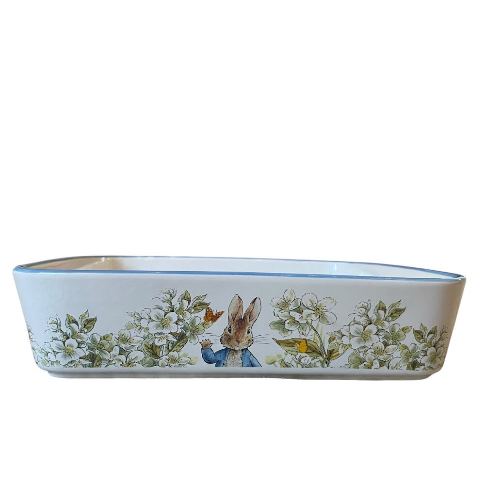 Beatrix Potter Peter Rabbit 9" Square Ceramic Baker Blue Rim Easter Bakeware NEW - Picture 13 of 13